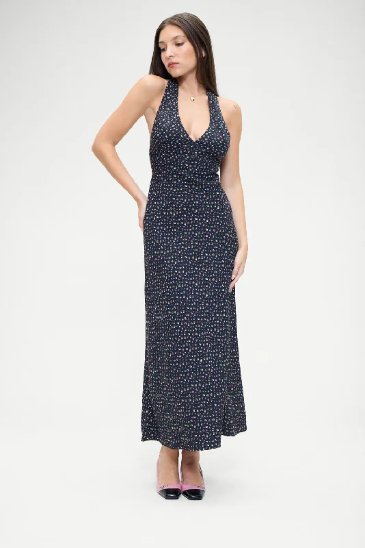 Maxi dress with funky flair-Madeleine Floral Maxi Dress - Midnight Flower