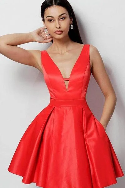 Cocktail dress with ruffled hem-JVN by Jovani - Deep V-neck A-line Homecoming Dress JVN65167