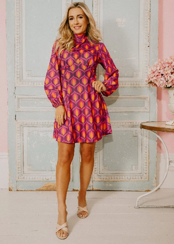 Bold color mini dress-Geo Print Mini Dress