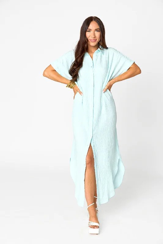 Maxi dress with crochet details-Carmen Cover Up Caftan Maxi Dress - Aqua