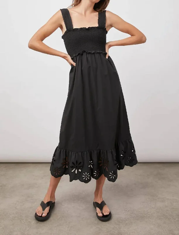 Midi dress with tie waist-Rumi Midi Dress In Black Eyelet