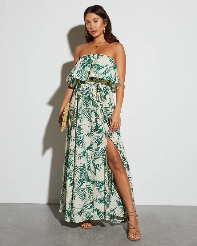 Maxi dress with bustier top-Swaying Palms Strapless Empire Maxi Dress