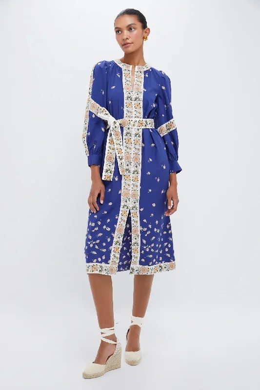 Maxi dress with nautical theme-Exclusive Blue Elizabeth Print Longsleeve Caftan Dress