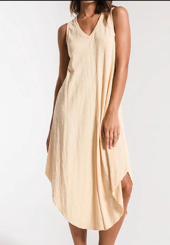 Midi dress with bohemian vibes-Reverie Slub Midi Dress In Yellow Cream