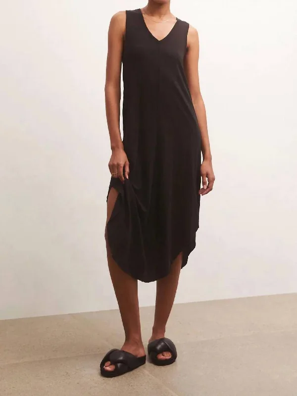 Midi dress with ruched sides-Reverie Slub Midi Dress In Black