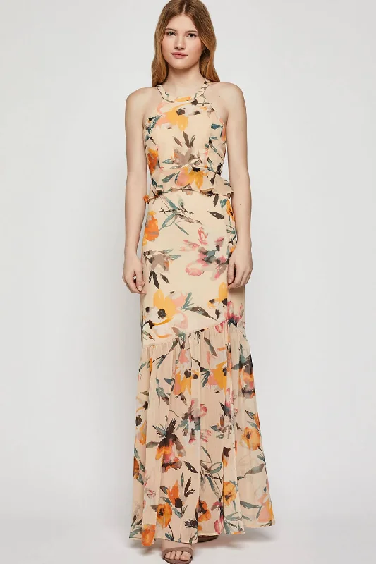 Maxi dress for beach vacation-Abstract Florals Halter Maxi Dress