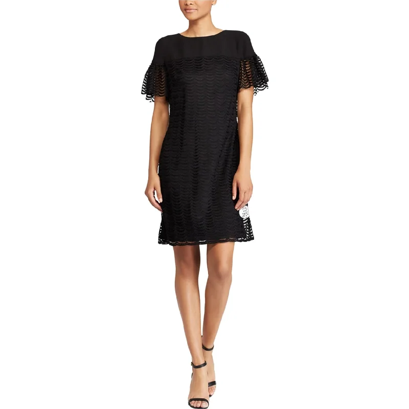 Cocktail dress with halter neck-American Living Womens Flutter-Sleeve Cocktail Shift Dress, Black, 4