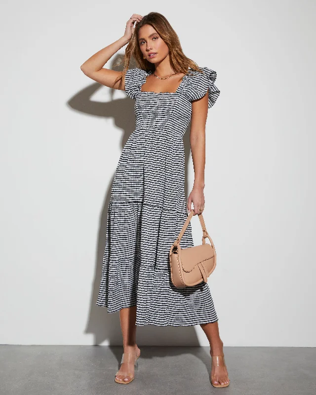 Maxi dress with youthful look-Fables Tiered Smocked Maxi Dress