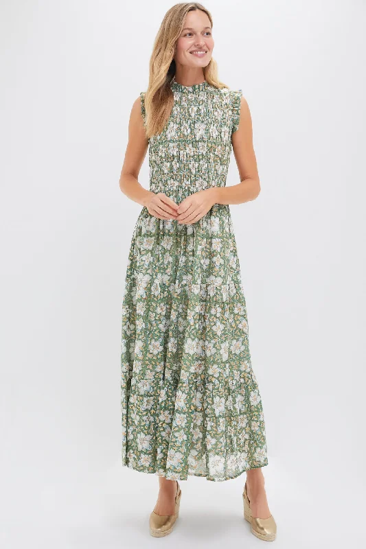 Maxi dress with metallic finish-Ivy Olive Sleeveless Smocked Maxi Dress