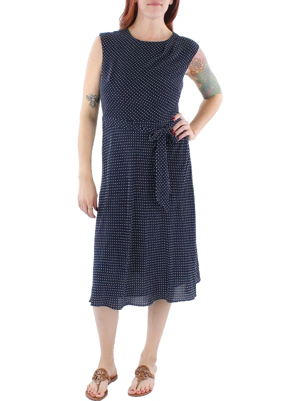 Midi dress with bohemian vibes-Womens Crepe Polka Dot Midi Dress