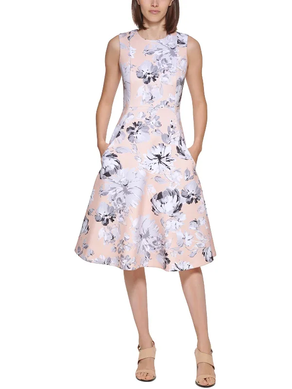 Midi dress with eyelet fabric-Petites Womens Floral Sleeveless Midi Dress