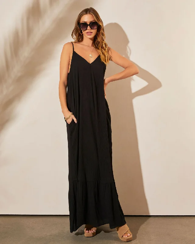 Maxi dress with voluminous sleeves-Kimonie Pocketed Maxi Dress