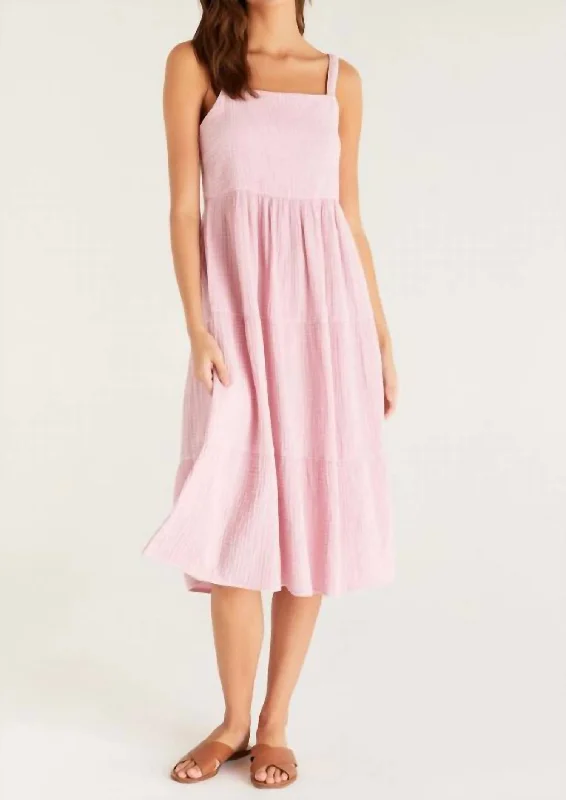 Midi dress with draped bodice-Analise Midi Dress In Bleached Mauve