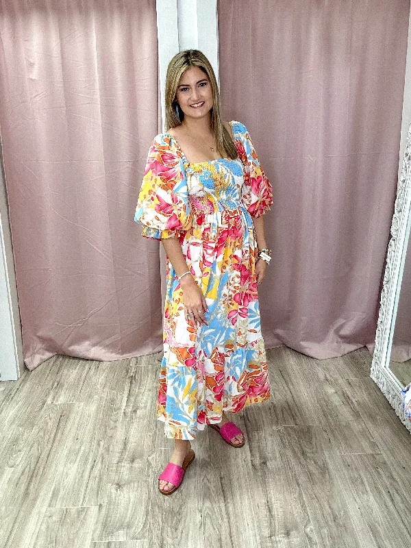 Maxi dress with voluminous sleeves-Take Me To The Tropics Maxi Dress