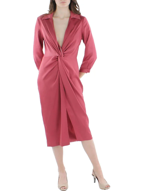 Midi dress with shimmer fabric-Womens Satin Midi Wrap Dress