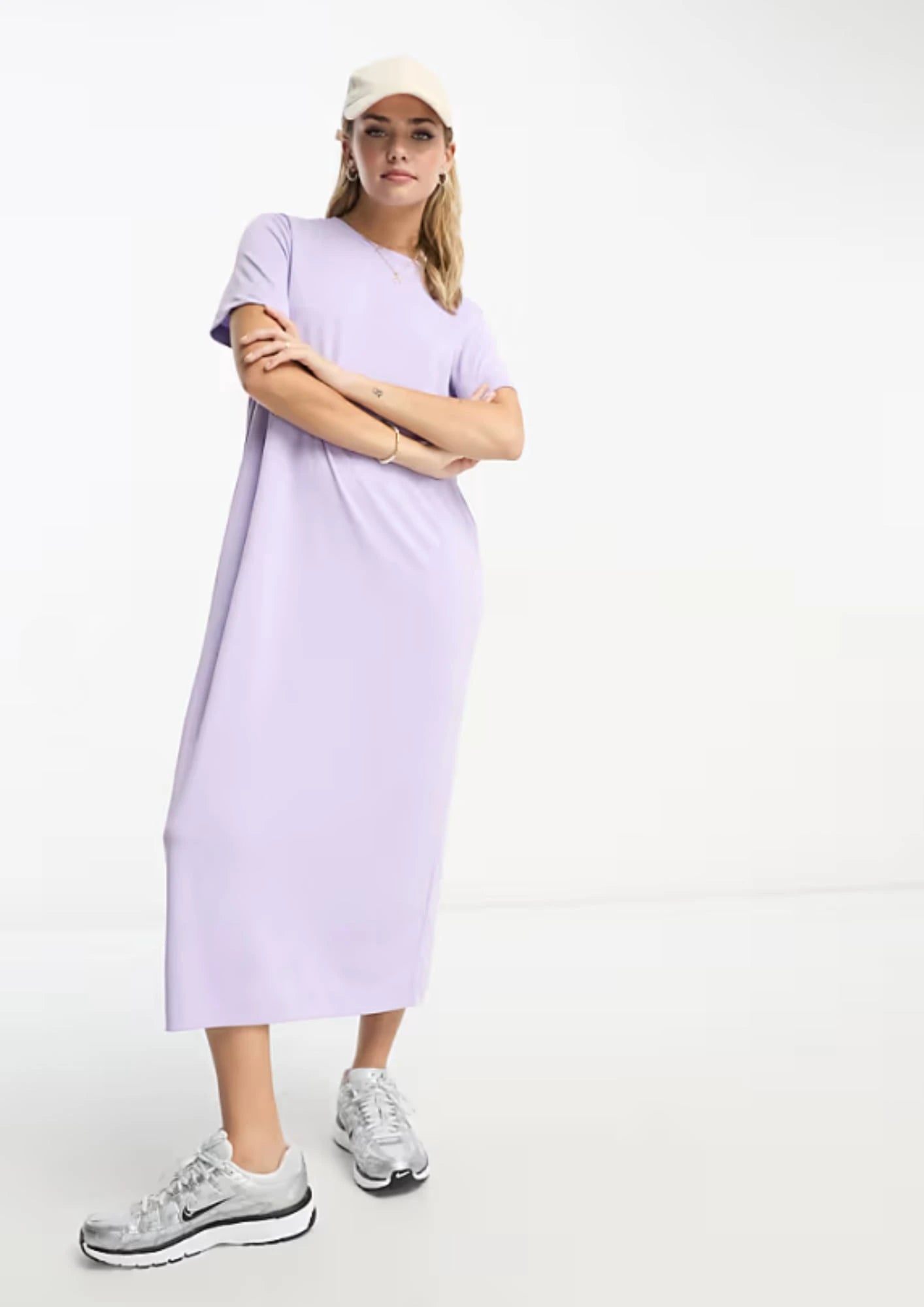 Maxi dress with cowl neck-LILAC MAXI T-SHIRT DRESS