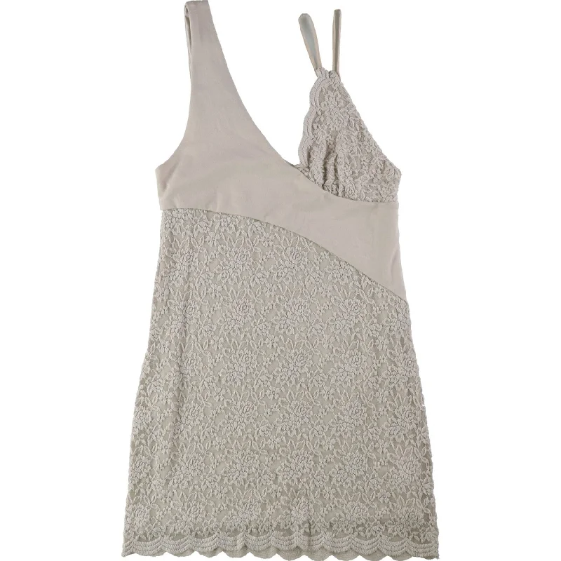 Drawstring waist mini dress-Free People Womens Lower East Side Lace-Contrast Mini Dress, Beige, Medium