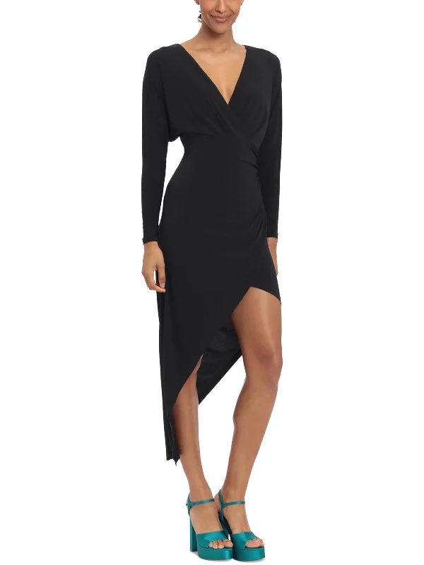 Midi dress with wrap style-Womens Asymmetric Midi Sheath Dress