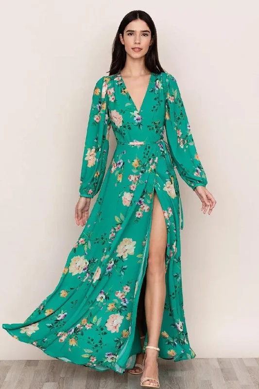 Maxi dress with adjustable straps-Green Maxi Dress With Floral Prints