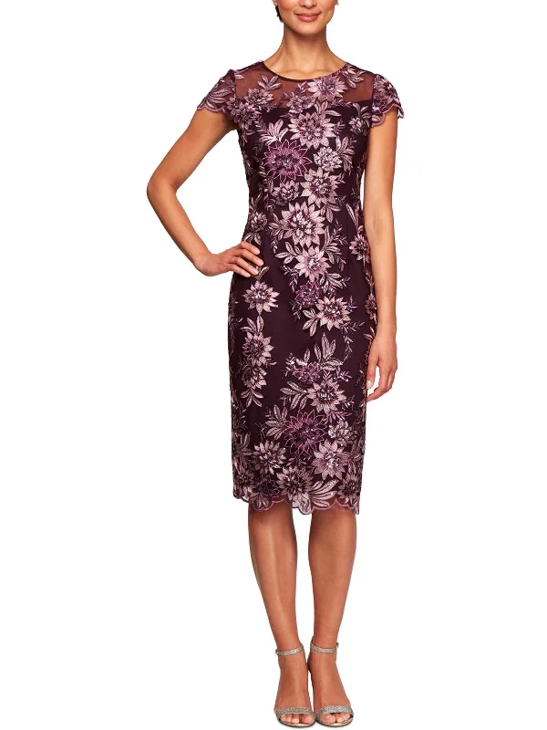 Midi dress with wild prints-Petites Womens Lace Sequined Midi Dress