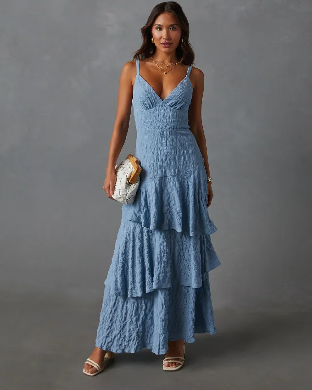 Maxi dress with nautical theme-Elora Tiered And Textured Maxi Dress