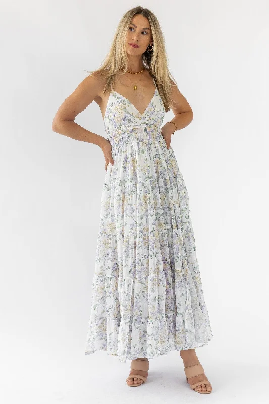 Maxi dress with animal print-Kinsley Lavender Tiered Maxi Dress