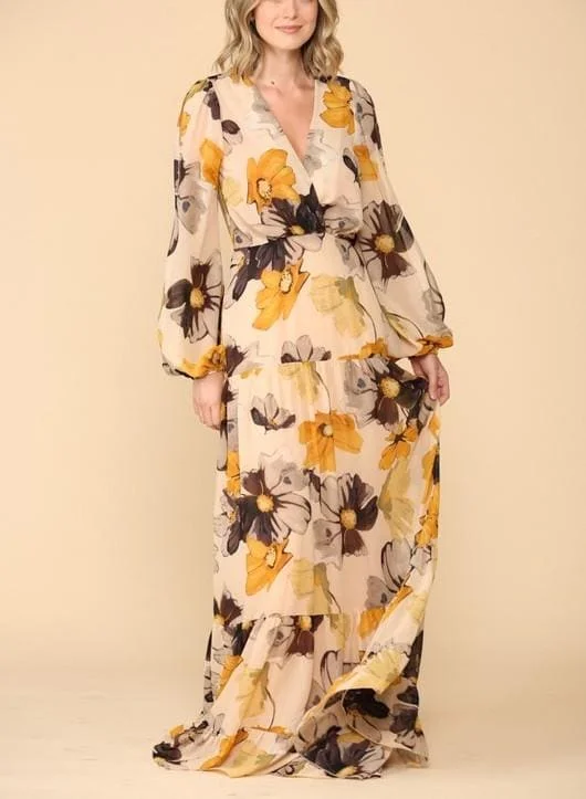 Maxi dress for summer-Floral print open sleeves Maxi Dress