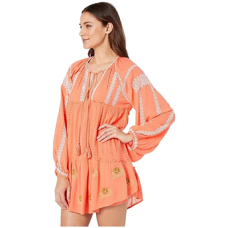 Eyelet fabric mini dress-Free People Womens Wild Horses Mini Dress, Orange, Small