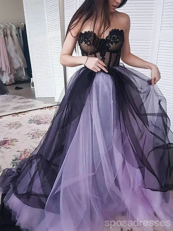 Evening dress with fitted bodice-Black-Purple A-line Sweetheart Cheap Long Prom Dresses Online,13078