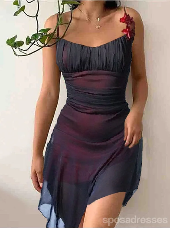 Evening dress with corset bodice-Black Red Spaghetti Straps Short Homecoming Dresses,Cheap Short Prom Dresses,CM945