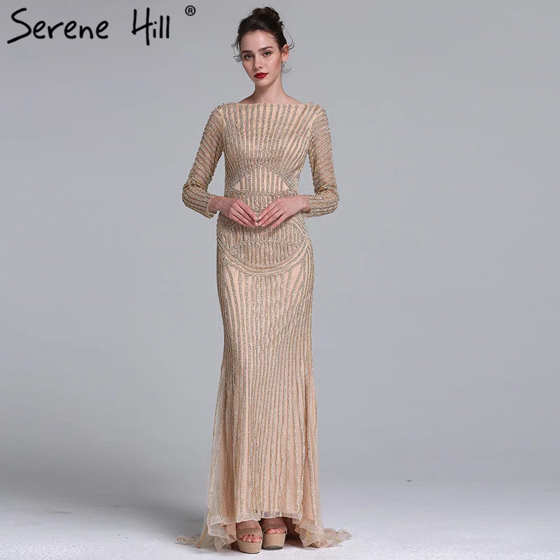 Ivory evening dress-Gold  Nude  Mermaid Diamond Evening Dress LA6015