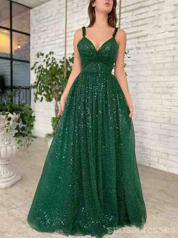 Evening dress with empire waist-Gorgeous Green A-line V-neck Cheap Long Prom Dresses Online,13080