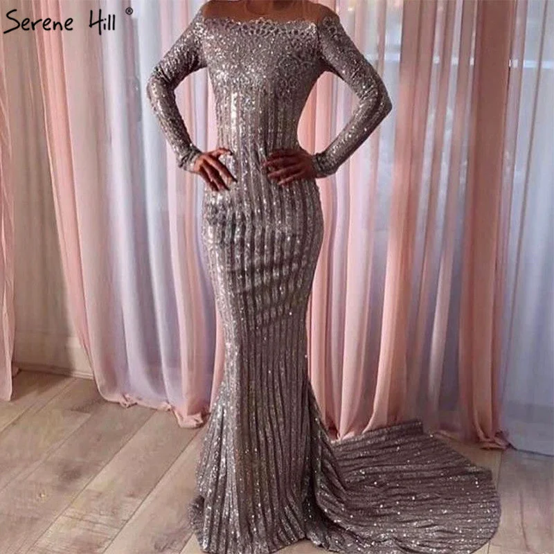 Evening dress with off-shoulder-Long Sleeves Fashion Evening Dresses Mermaid Sequined Beading LA6354