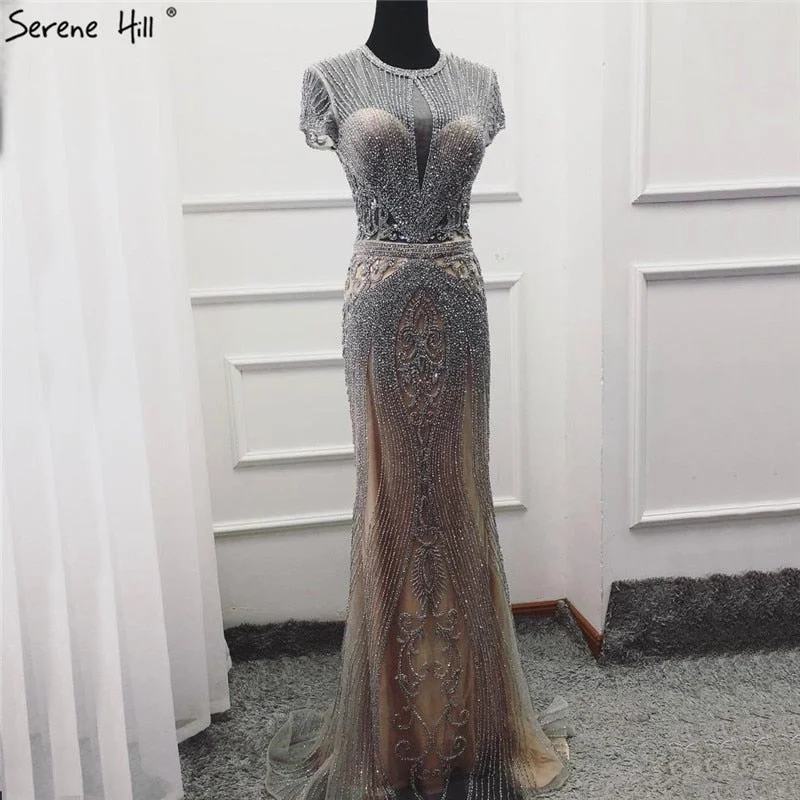 Evening dress with taffeta-Luxury Sleeveless full diamond o neck  Sexy Evening Dresses Dubai Design LA60742