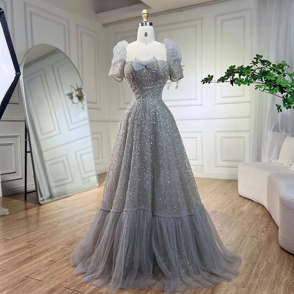 Evening dress with spaghetti straps-Serene Hill Arabic Lilac Elegant A Line Short Sleeveless Luxury Evening Dresses Beaded For Women Wedding Party 2024 LA72273