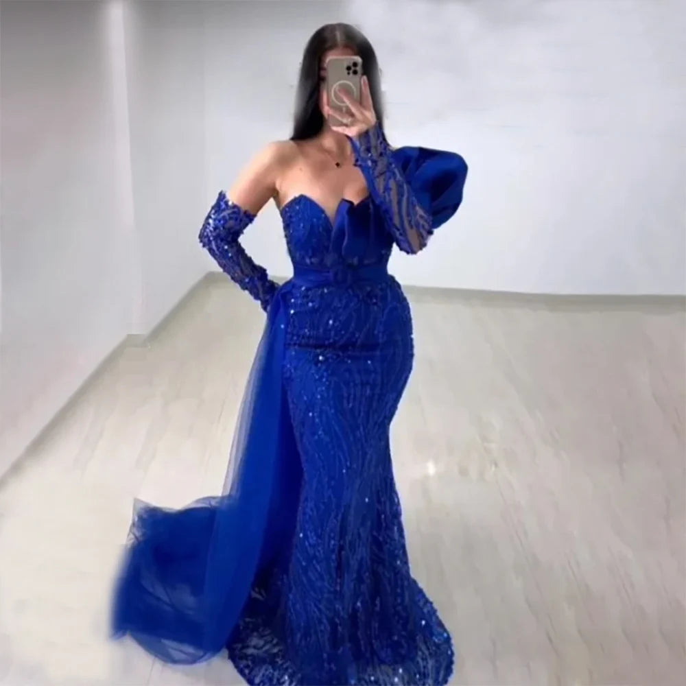 Evening dress with modern design-Serene Hill Arabic Royal Blue Mermaid Beaded Luxury Dubai Evening Dresses Gowns 2024 Elegant For Women Wedding Party LA72222