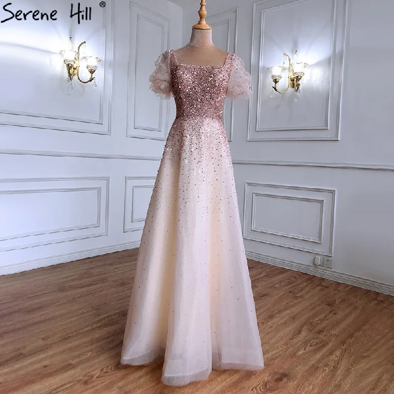 Off-white evening dress-Serene Hill Champagne A-Line Sexy Evening Dresses Gowns 2024 Sparkle Beaded Lace Up For Women Party LA71153