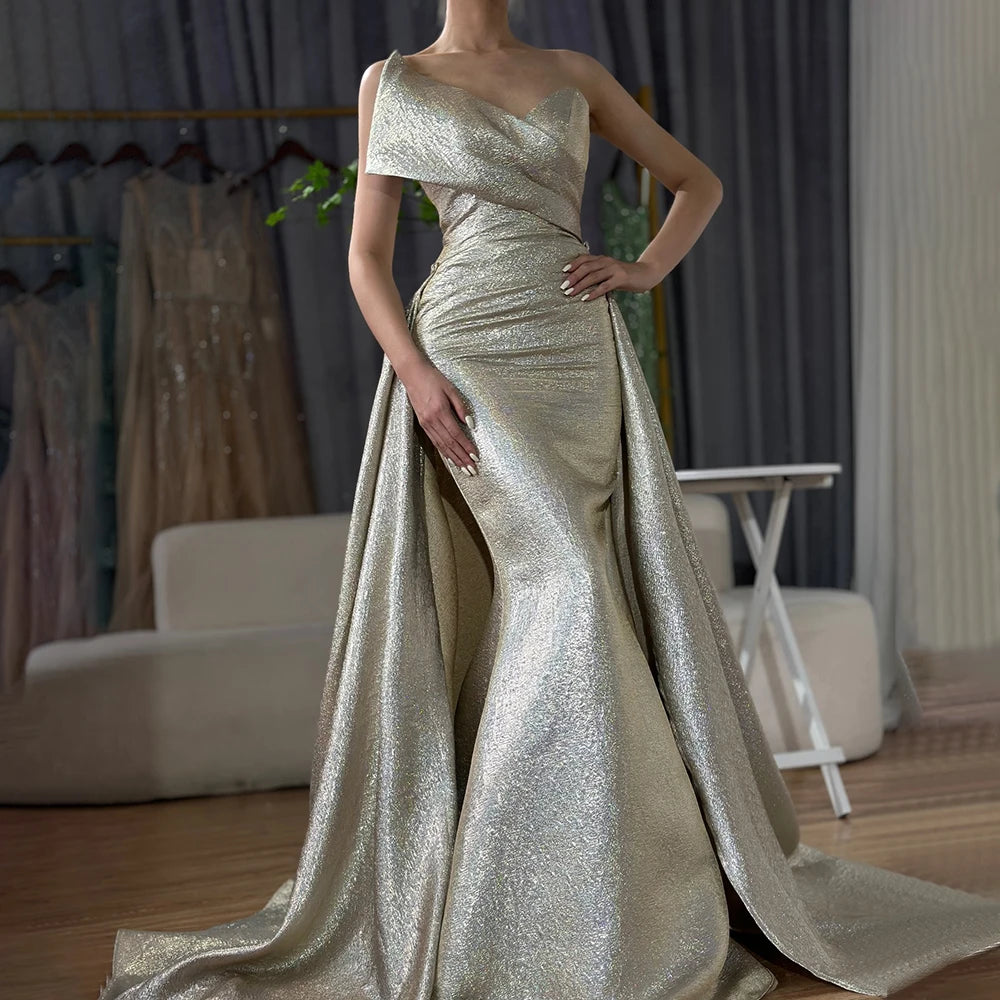 Evening dress for weddings-Serene Hill Customize 2024 Champagne Mermaid Evening Dress with Off Shoulder and Tie Design for Formal Occasion LA70626A