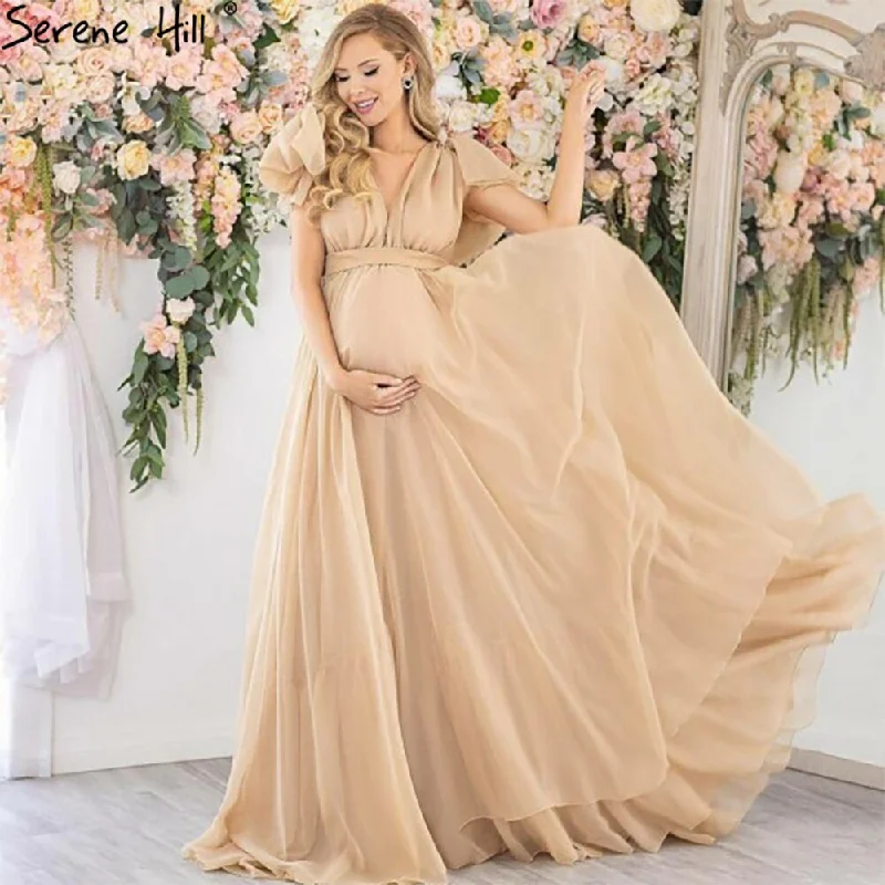 Black evening dress-Serene Hill Gold Simple Short Sleeves Evening Dresses Gowns 2024 Pregnant Photography For Women Party HA2518