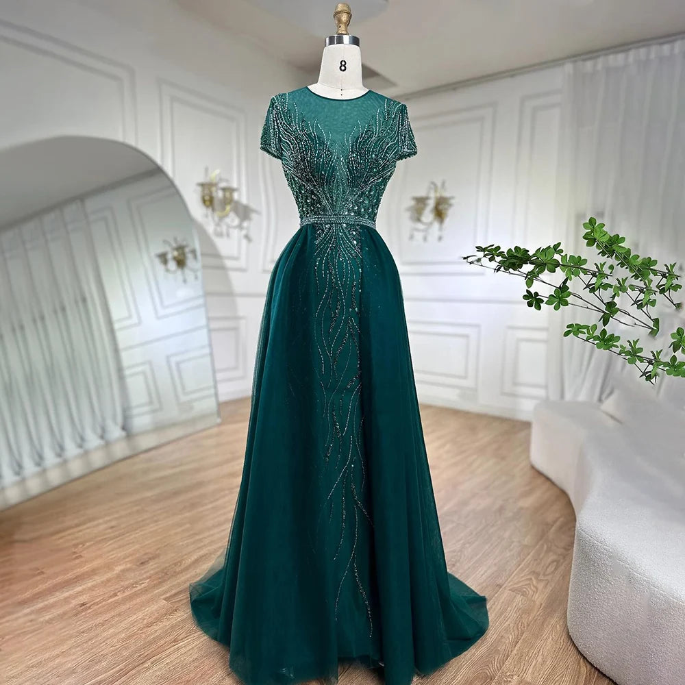 Green evening dress-Serene Hill Green Mermaid Elegant With Overskirt Beaded Luxury Dubai Evening Dresses Gowns For Women Wedding Party 2024 LA72241