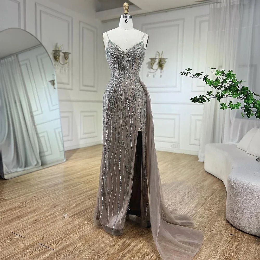 Vintage evening dress-Serene Hill Mermaid Spaghetti Strap Luxury Beaded  Split Evening  Dresses Gowns  For Women Party  Prom Drsses  2024 LA72276