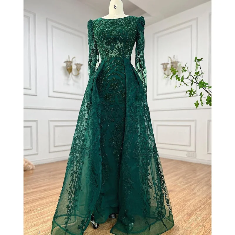 White evening dress-Serene Hill Muslim Luxury Green Mermaid Evening Dress with Overskirt  Arabic  For Women Wedding Party 2024 LA71610A