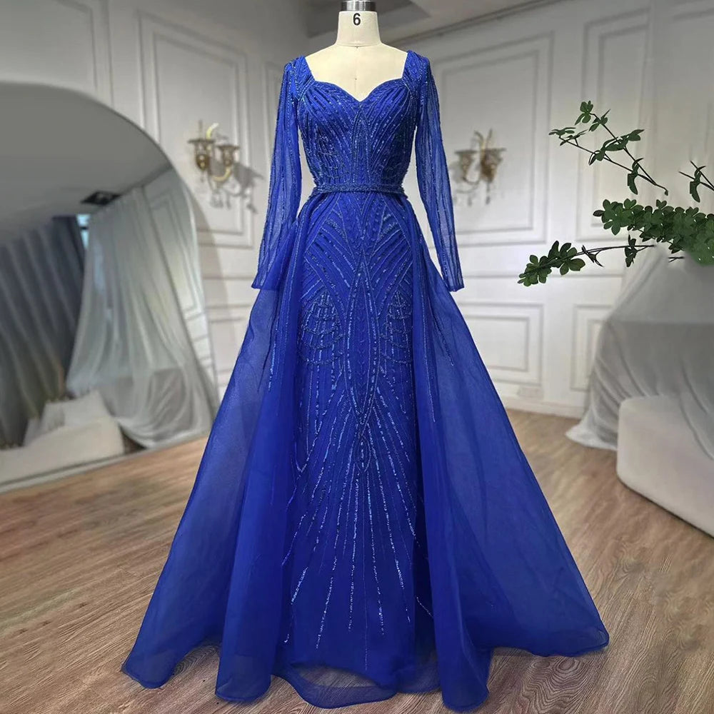 Evening dress with full skirt-Serene Hill Muslim Royal Blue A Line Sweetheart Beaded Luxury Dubai Evening Dresses Gowns For Women Wedding Party 2024 LA72221