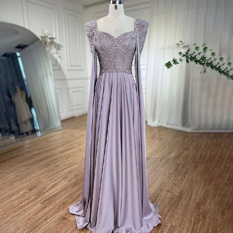 Black evening dress-Serene Hill Pink Muslim Elegant Mermaid Cape Sleeves Evening Dresses Tassel Beaded Gowns 2024 For Women Wedding Party LA72159