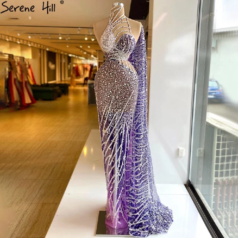 Red evening dress-Serene Hill Purple Mermaid Elegant Evening Dresses Gowns 2024 Beaded Cape Sleeve For Women Party LA71242