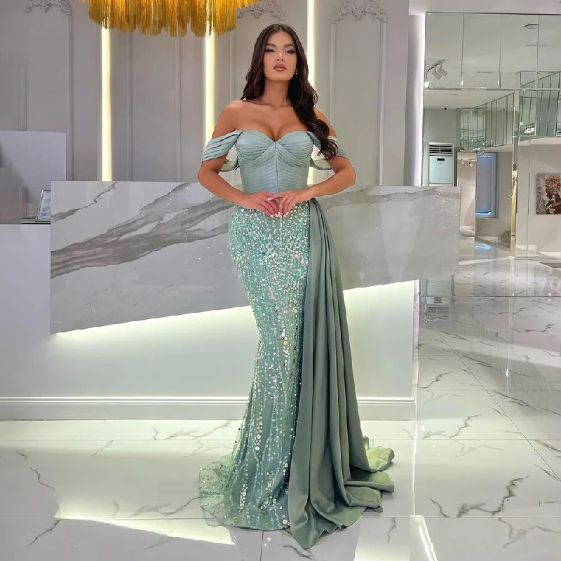 Evening dress with wrap design-Serene Hill Turquoise With Skirt Mermaid Sexy Strapless Elegant Lace Beaded Evening Dresses Gowns 2024 For Women Party LA71813