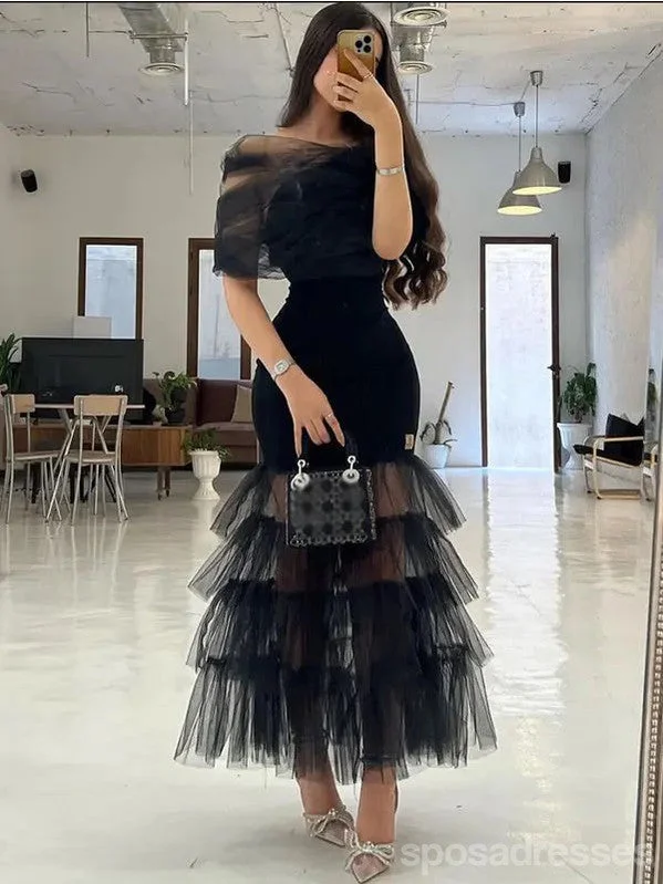 Evening dress with pleated skirt-Sexy Black Sheath Long Party Prom Dresses, New Arrival Party Dress,13310