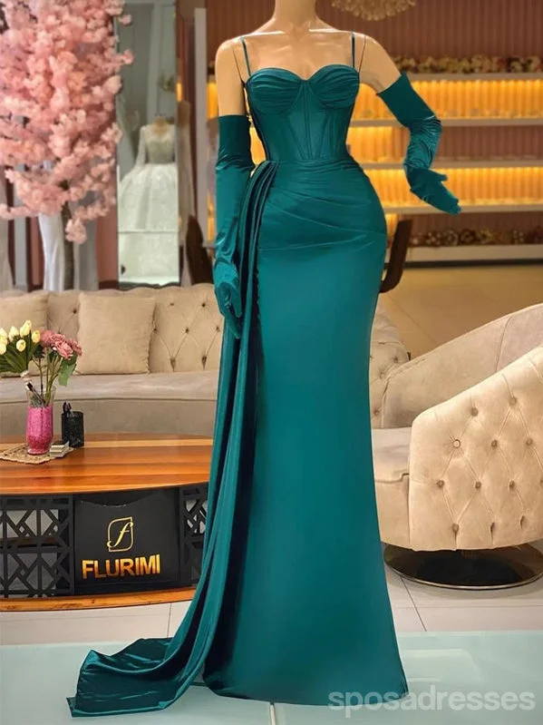 Evening dress with high neckline-Sexy Green Mermaid Spaghetti Straps Cheap Long Prom Dresses,13073