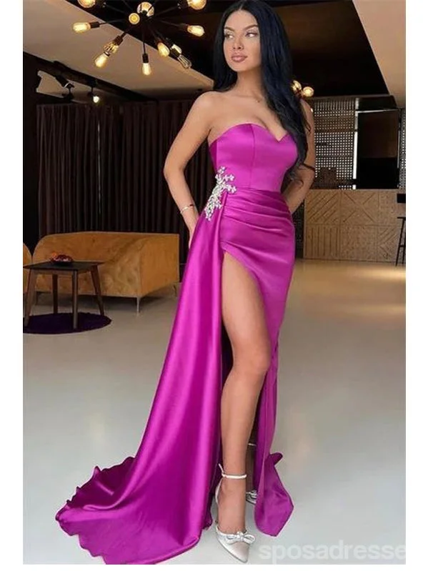 Evening dress with appliqu茅-Sexy Mermaid High Slit Sweetheart Long Prom Dresses,Evening Dresses,13091