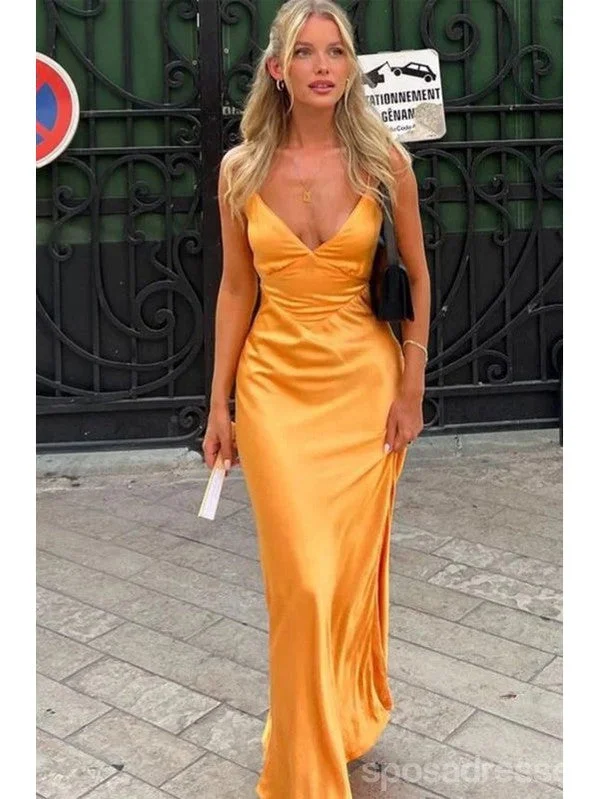 Evening dress with sheer sleeves-Sexy Orange Mermaid Spaghetti Straps V-neck Long Party Prom Dresses,Evening Dress,13350